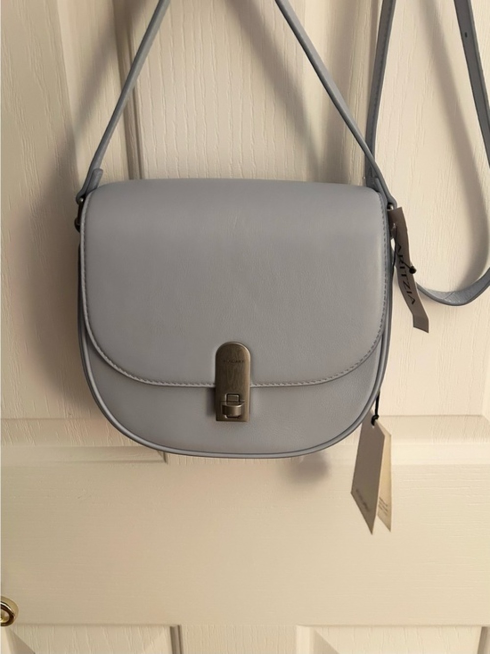 NWT ARITZIA AUXILIARY Women’s Leather Light Blue Saddle Crossbody Bag